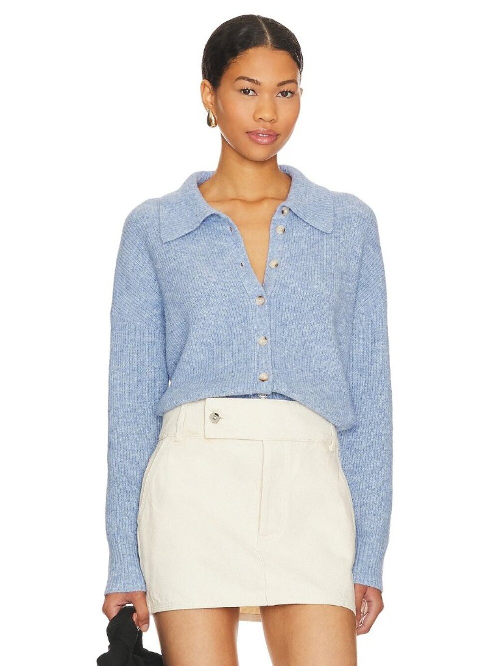 Central Park West Millie Oversized Polo Sweater in Dust Blue Medium Womens